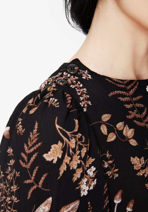 Luthien Schulter Knopf Detail Mini Rüsche Kleid