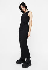 Fright Baumwolle Bestickt Gerafft Side Maxi Kleid