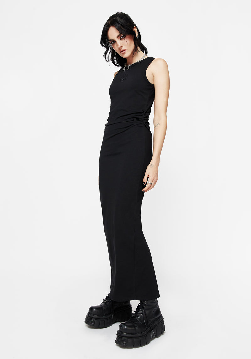 Fright Baumwolle Bestickt Gerafft Side Maxi Kleid