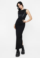 Fright Baumwolle Bestickt Gerafft Side Maxi Kleid