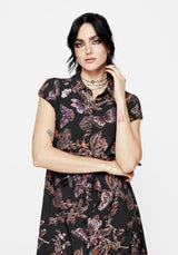 Eloise Blumenmuster Schmetterling Druck Knopf Hoch Midi Kleid