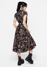 Eloise Blumenmuster Schmetterling Druck Knopf Hoch Midi Kleid