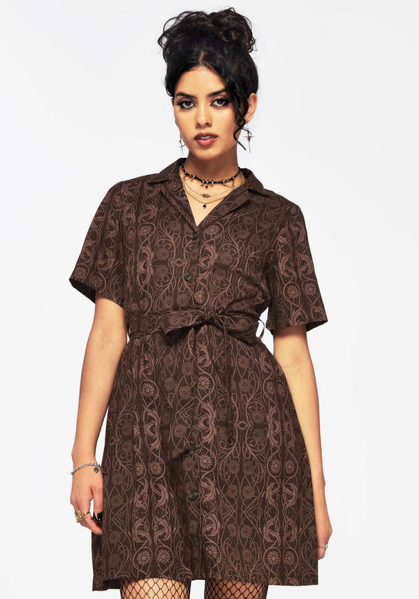 Fianna Knopf Vorderseite Mini Kleid - Braun