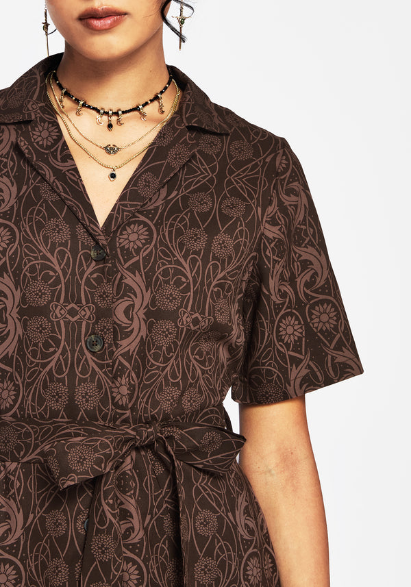 Fianna Knopf Vorderseite Mini Kleid - Braun