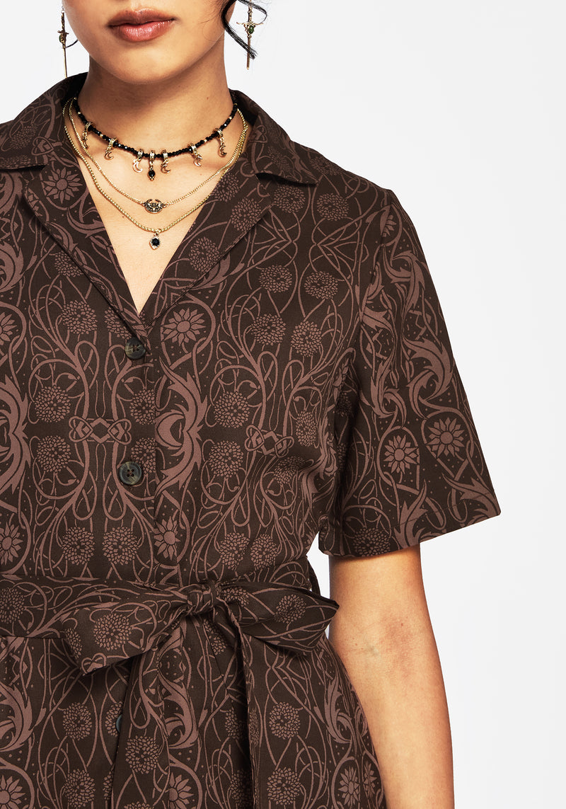 Fianna Knopf Vorderseite Mini Kleid - Braun