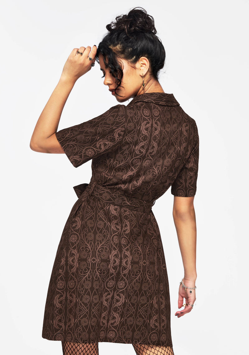 Fianna Knopf Vorderseite Mini Kleid - Braun