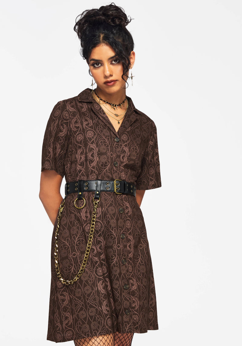Fianna Knopf Vorderseite Mini Kleid - Braun