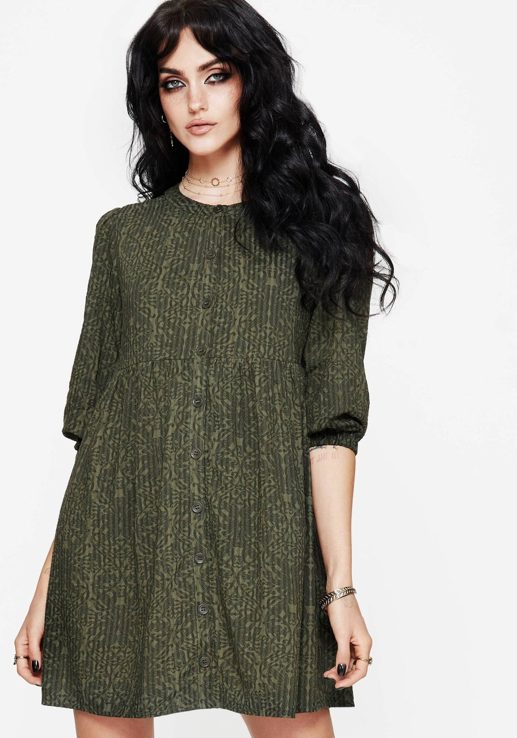 Francesca Dragon Printed Button Up Smock Mini Dress Disturbia Francesca Dragon Printed Button Up Smock Mini Dress Disturbia