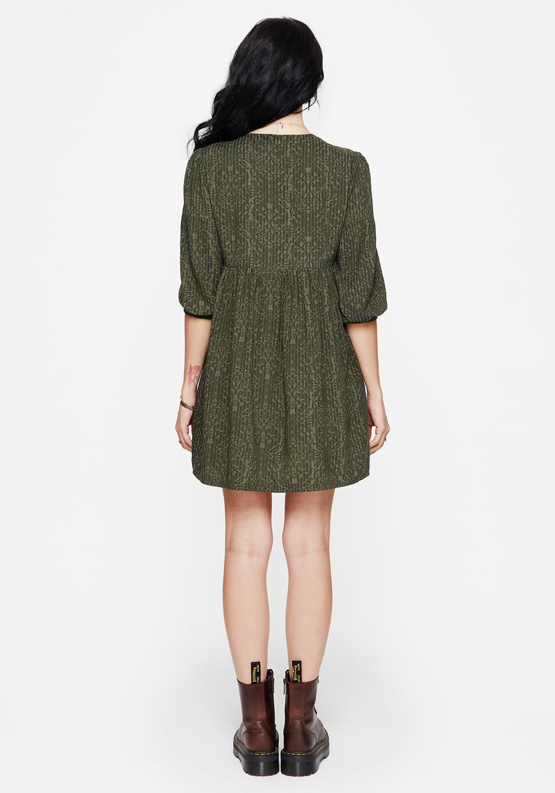 Francesca Bedruckt Knopf Hoch Rüsche Mini Kleid