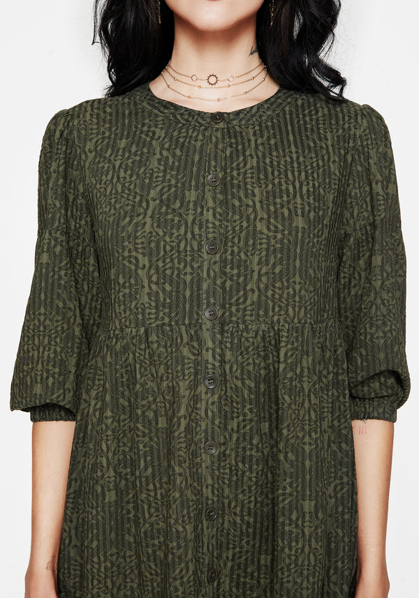 Francesca Bedruckt Knopf Hoch Rüsche Mini Kleid