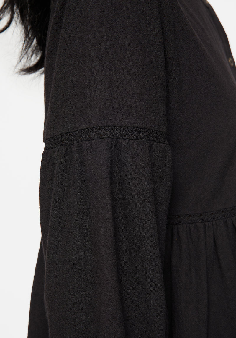 Marigold Baumwolle Knopf Hoch Rüsche Mini Kleid