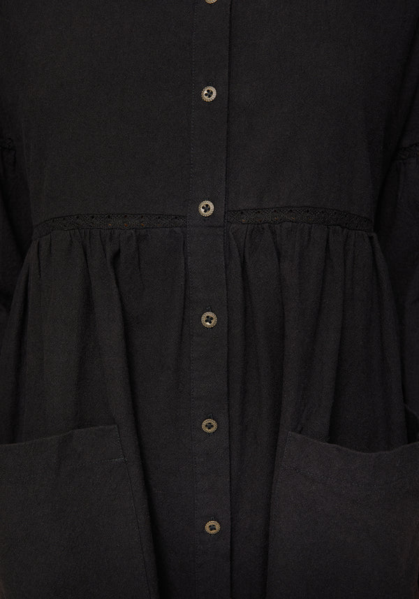 Marigold Baumwolle Knopf Hoch Rüsche Mini Kleid