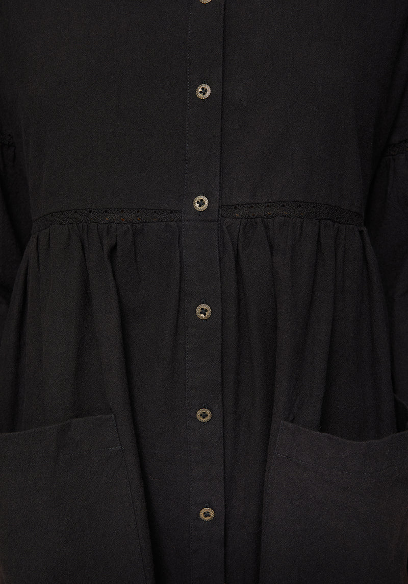 Marigold Baumwolle Knopf Hoch Rüsche Mini Kleid