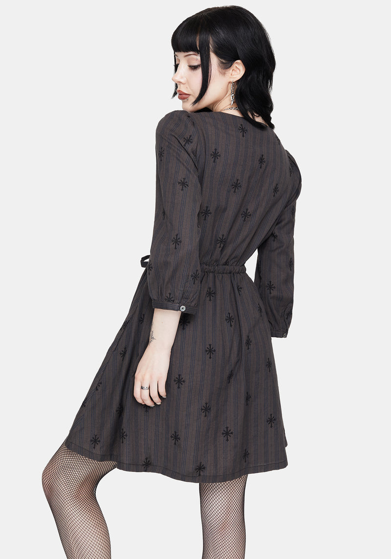 Diana Cotton Blend Stripe Cross Embroidered Mini Dress