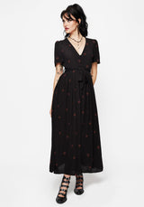 Sublime Witches Knot Bestickt Knopf Hoch Midi Kleid