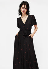 Sublime Witches Knot Bestickt Knopf Hoch Midi Kleid