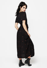 Sublime Witches Knot Bestickt Knopf Hoch Midi Kleid