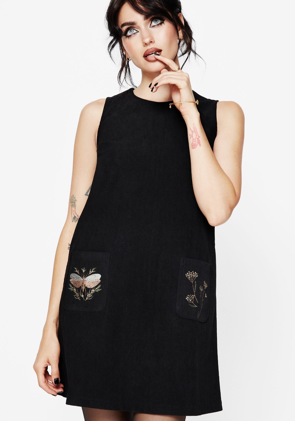 Griffinfly Bestickt Tasche Kordel Mini Kleid