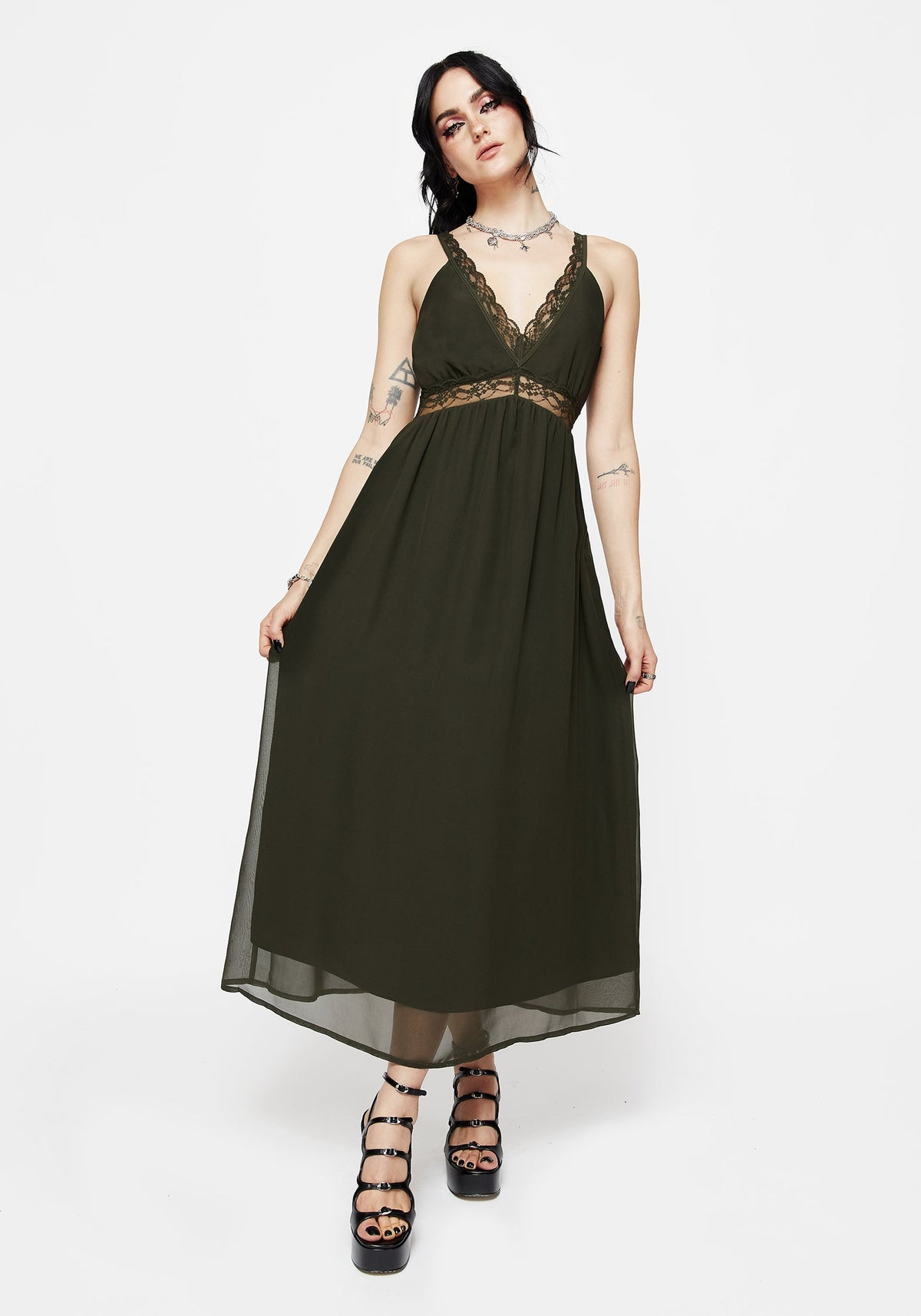 Idalia Spitze Insert Cami Midi Kleid