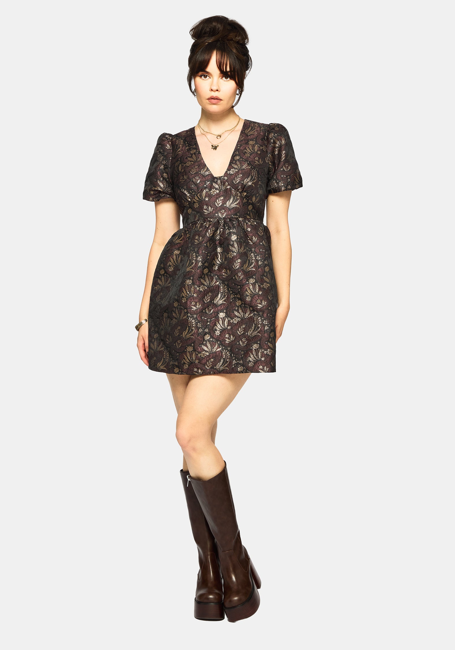 Rena Schlange Jacquard Mini Kleid - Braun