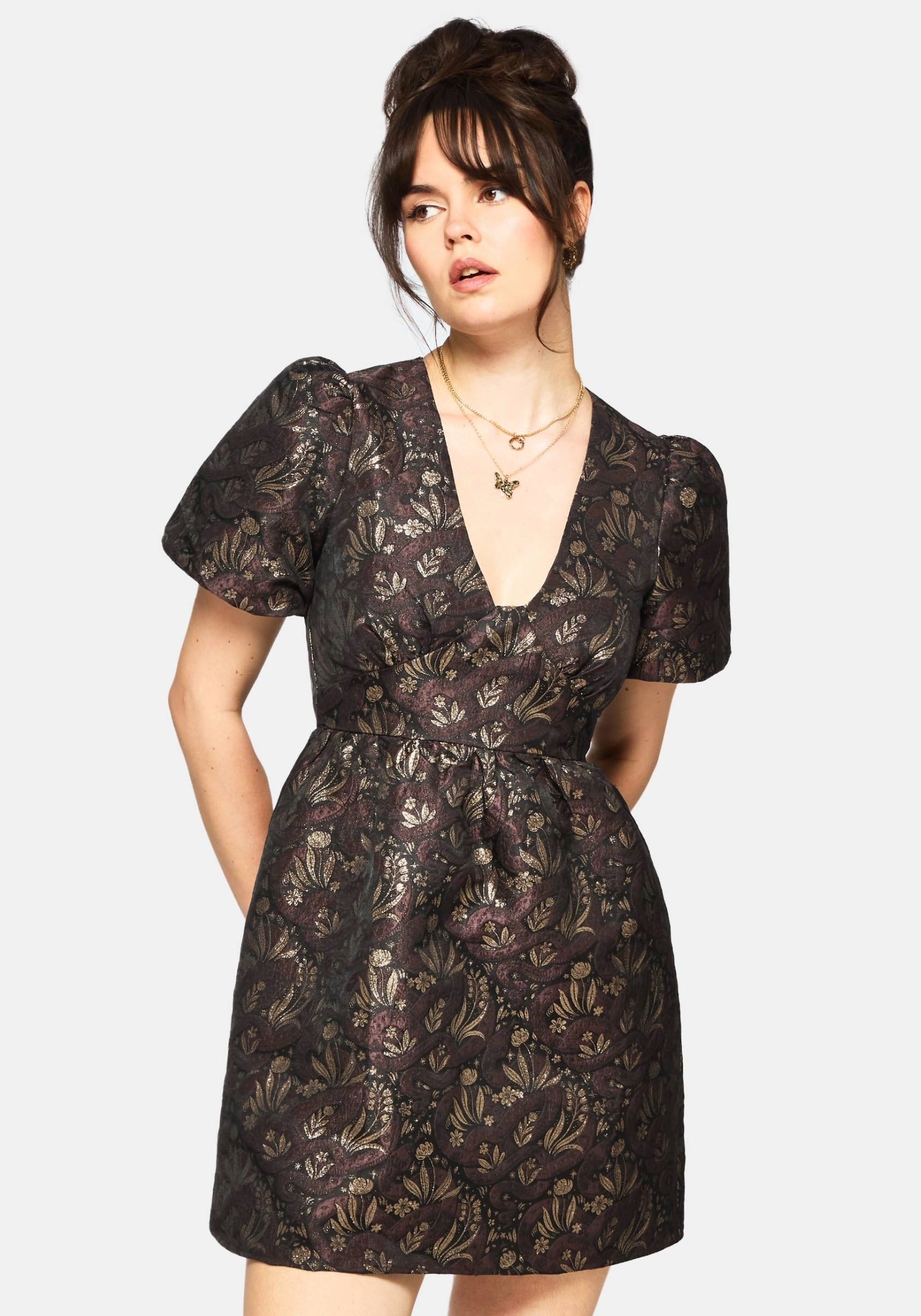 Rena Schlange Jacquard Mini Kleid - Braun