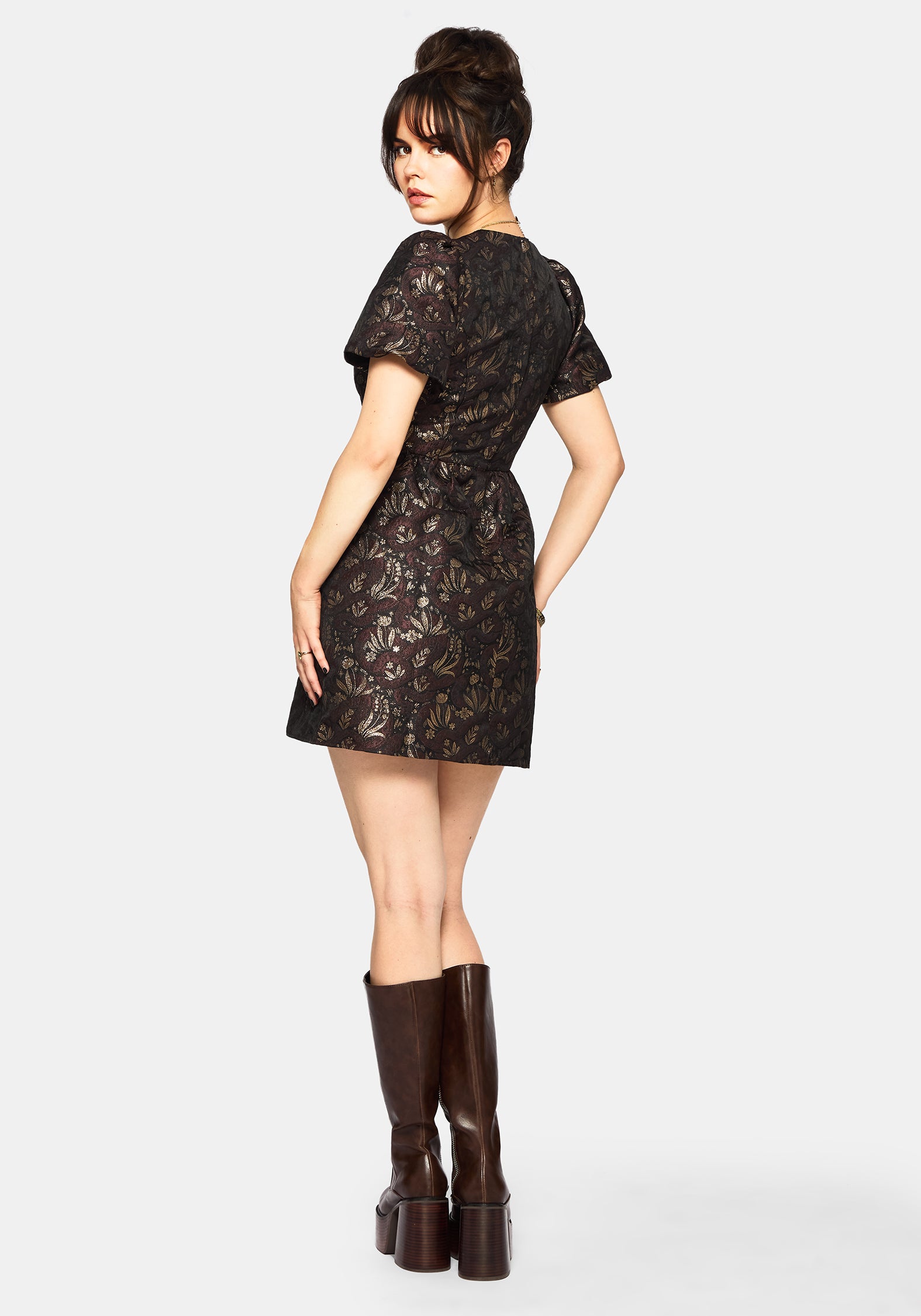 Rena Schlange Jacquard Mini Kleid - Braun