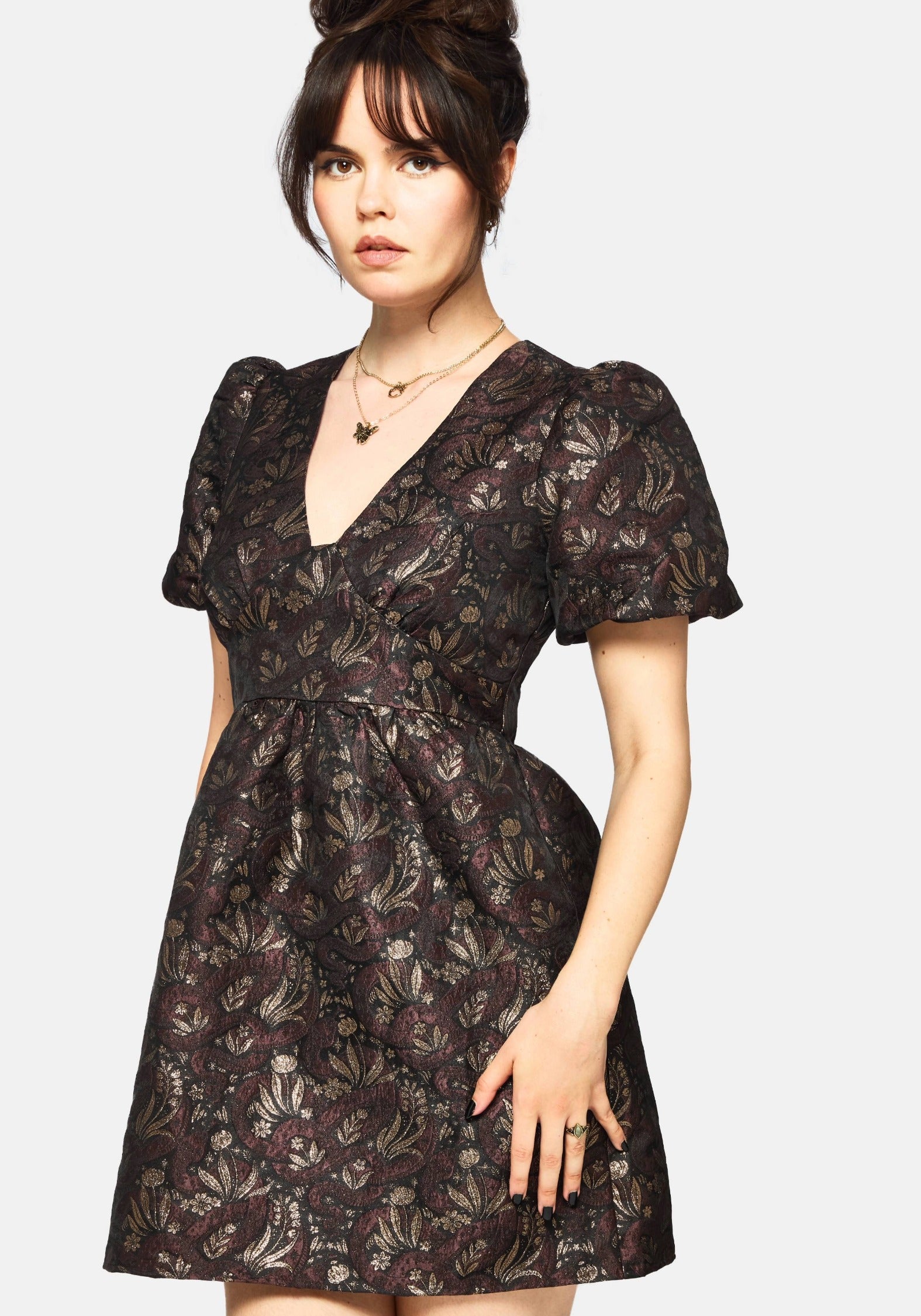 Rena Schlange Jacquard Mini Kleid - Braun
