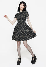 Poem Motte Druck Puffärmel Ärmel Mini Kleid