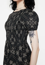 Poem Motte Druck Puffärmel Ärmel Mini Kleid