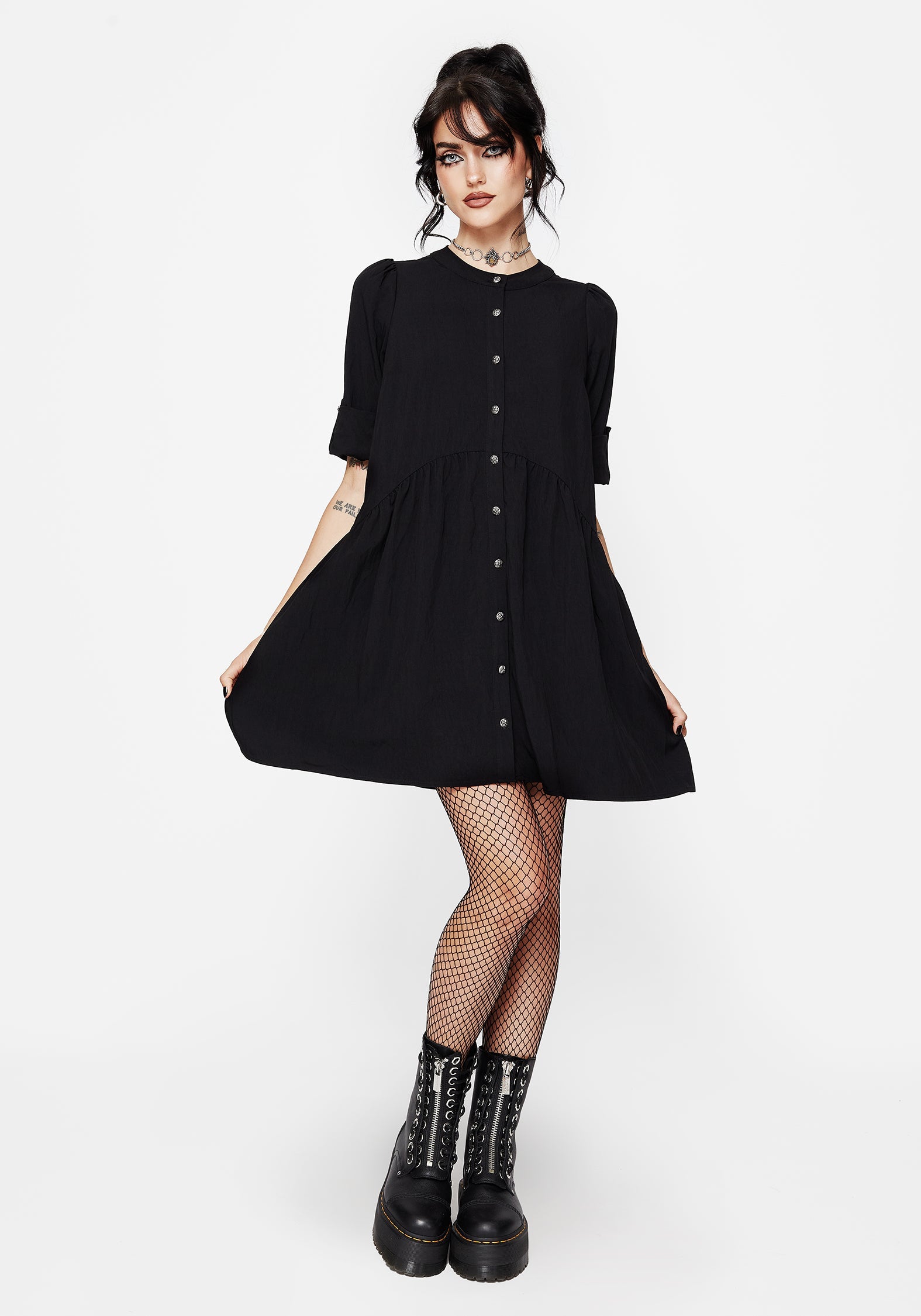 Arden Knopf Runter Mini Rüsche Kleid