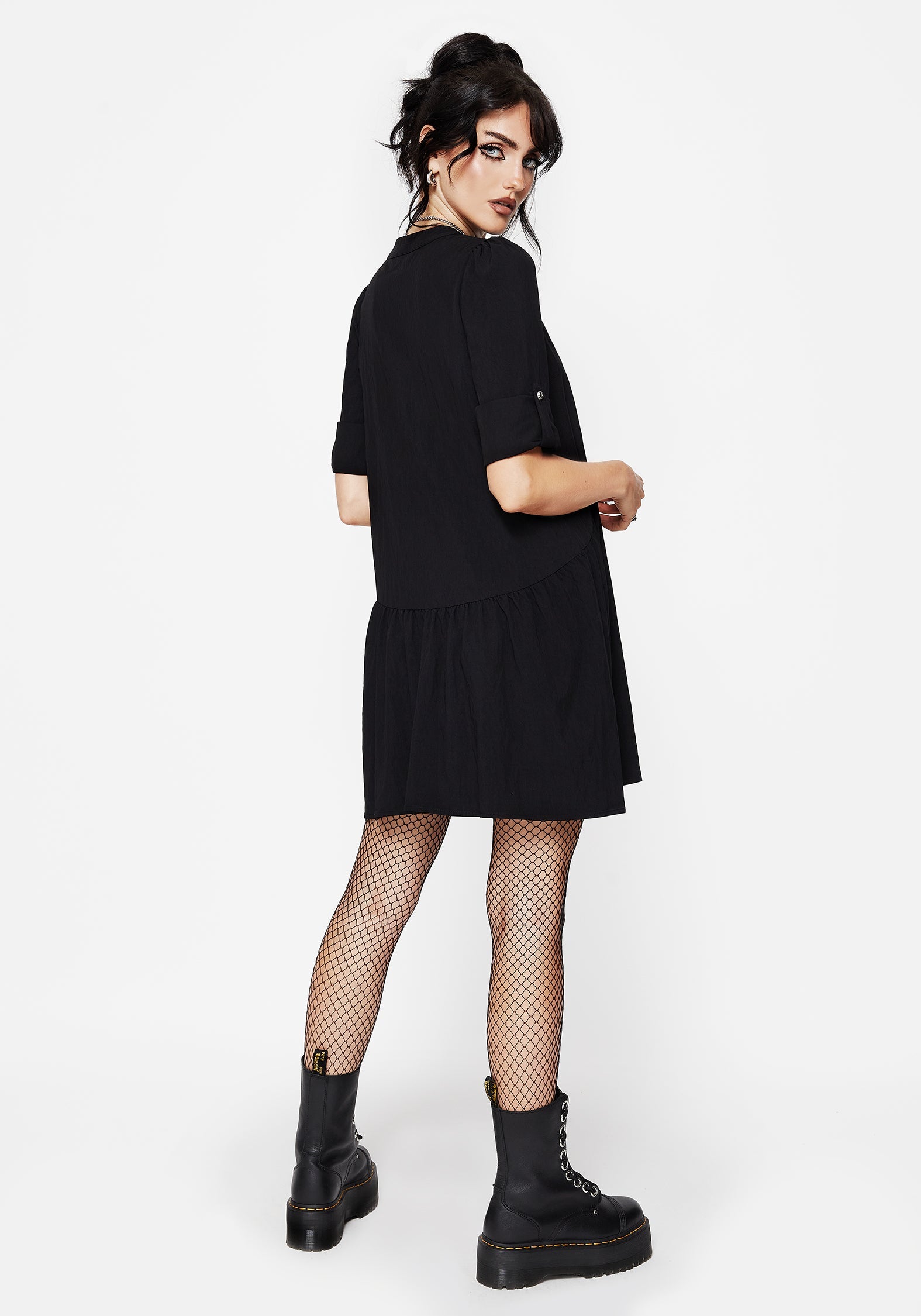 Arden Knopf Runter Mini Rüsche Kleid