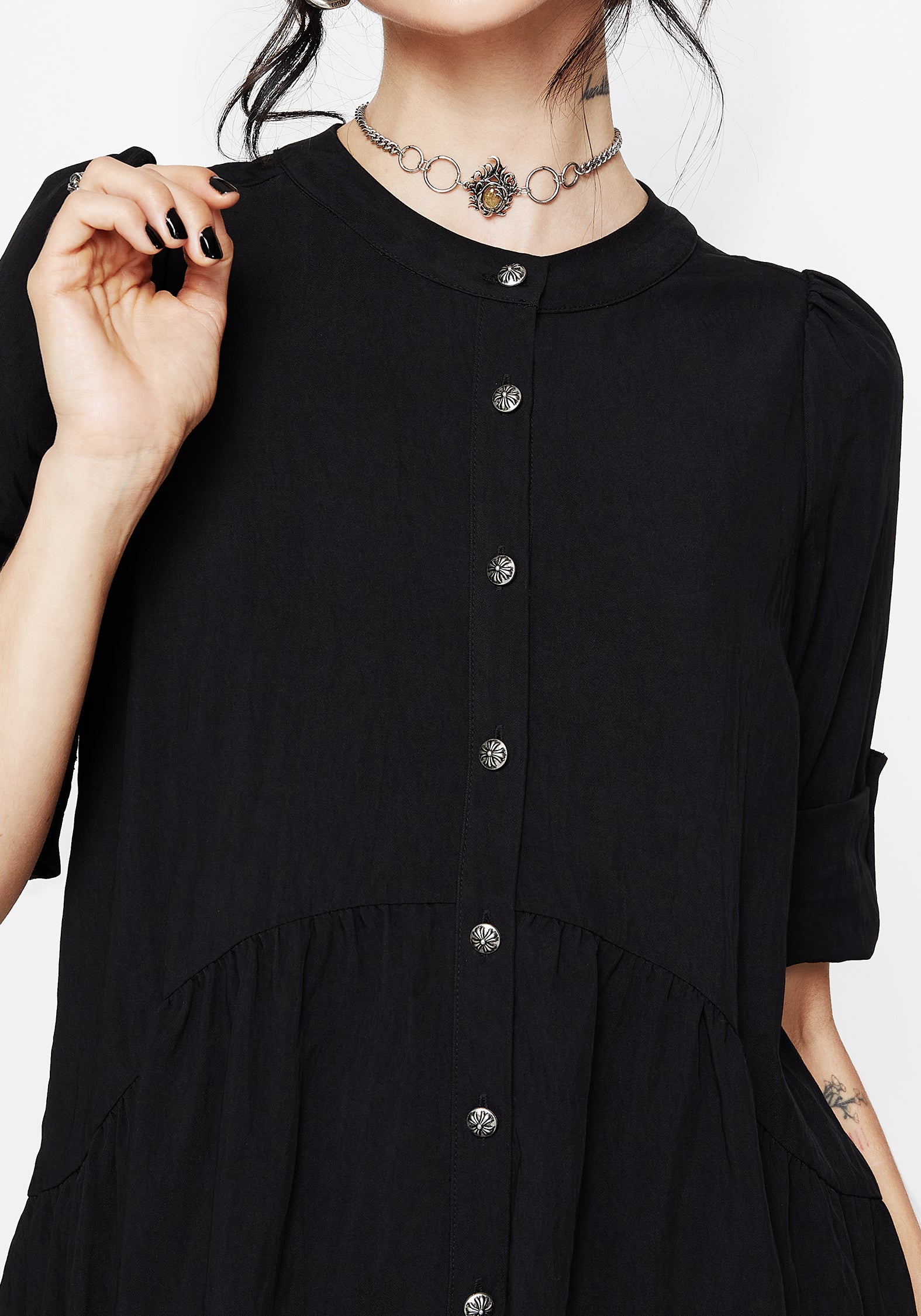 Arden Knopf Runter Mini Rüsche Kleid