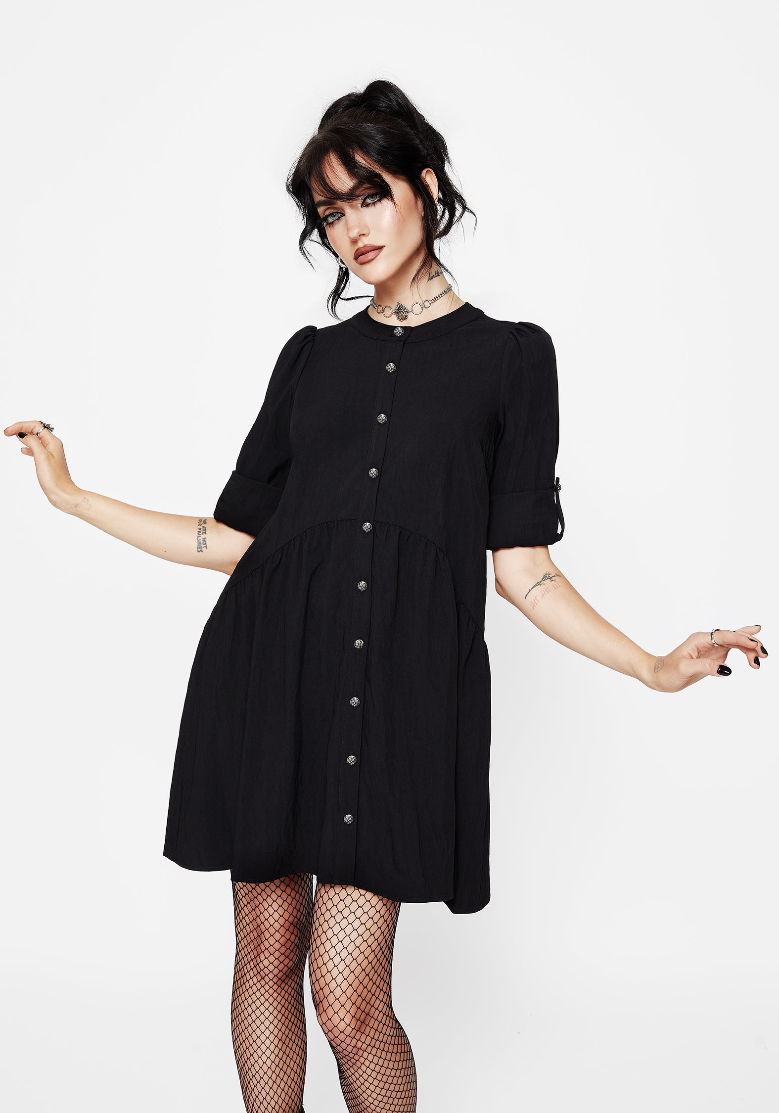 Arden Knopf Runter Mini Rüsche Kleid