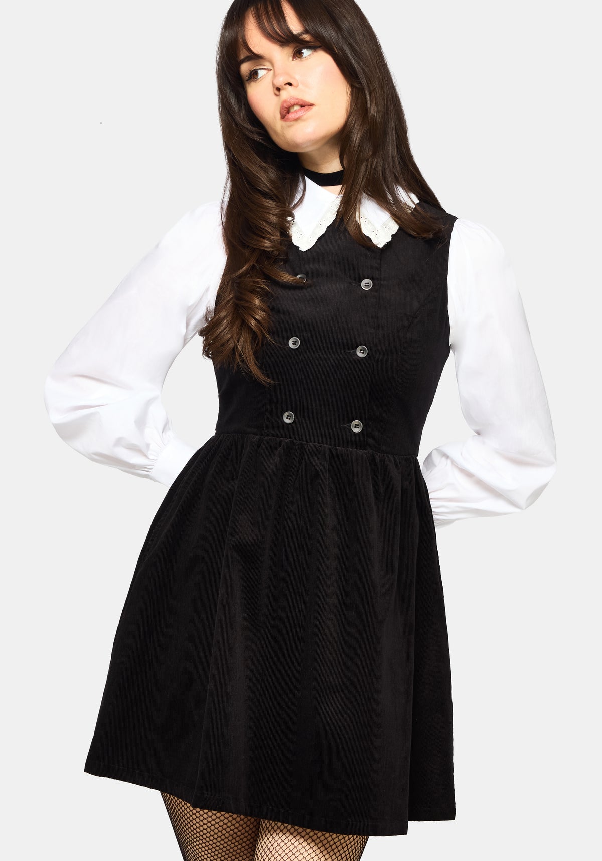 Mournia Kordel Knopf Hoch Mini Kleid