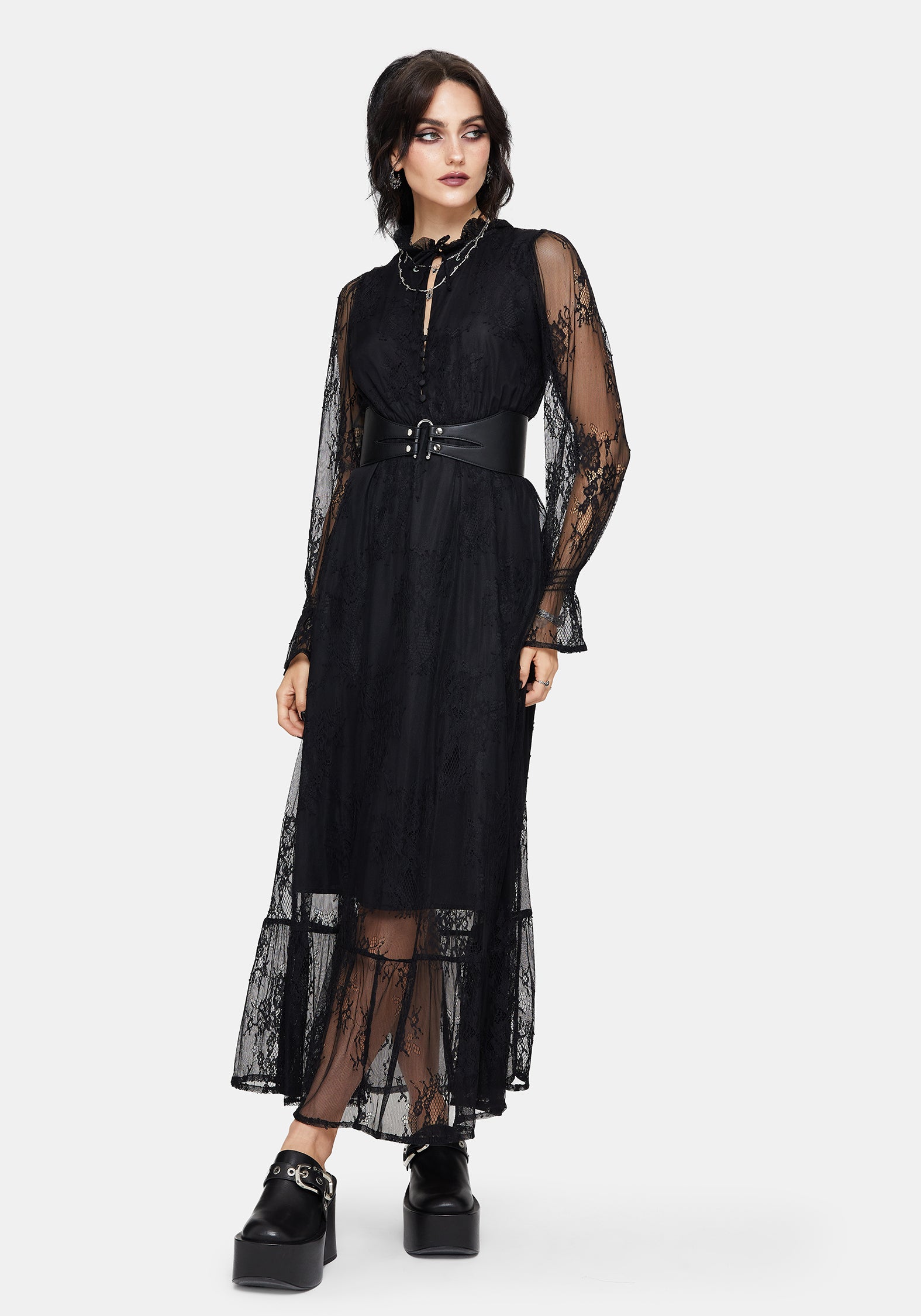 Bertha Lace Tiered Long Sleeve Maxi Dress