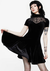 Cameo Hoch Hals Beflockt Mesh Insert Skater Mini Kleid