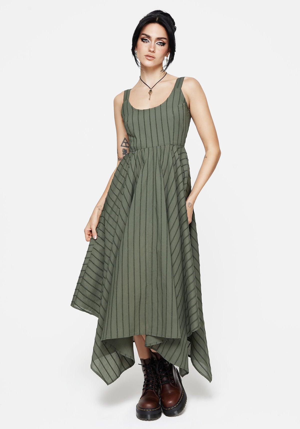 Blythe Baumwolle Taschentuch Saum Midaxi Kleid - Grün