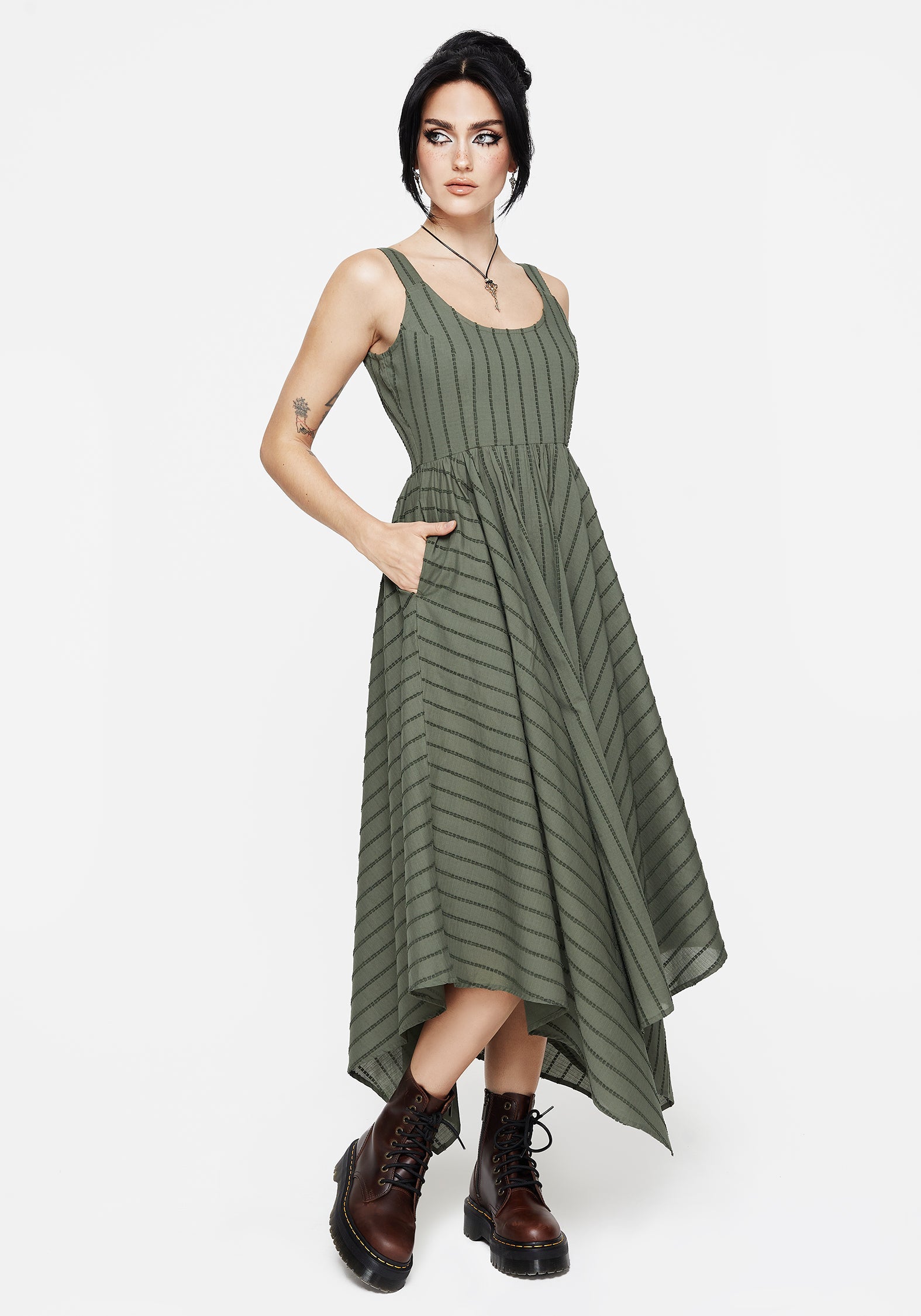 Blythe Baumwolle Taschentuch Saum Midaxi Kleid - Grün