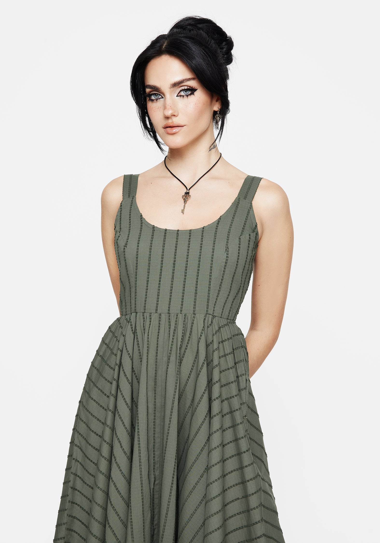 Blythe Baumwolle Taschentuch Saum Midaxi Kleid - Grün