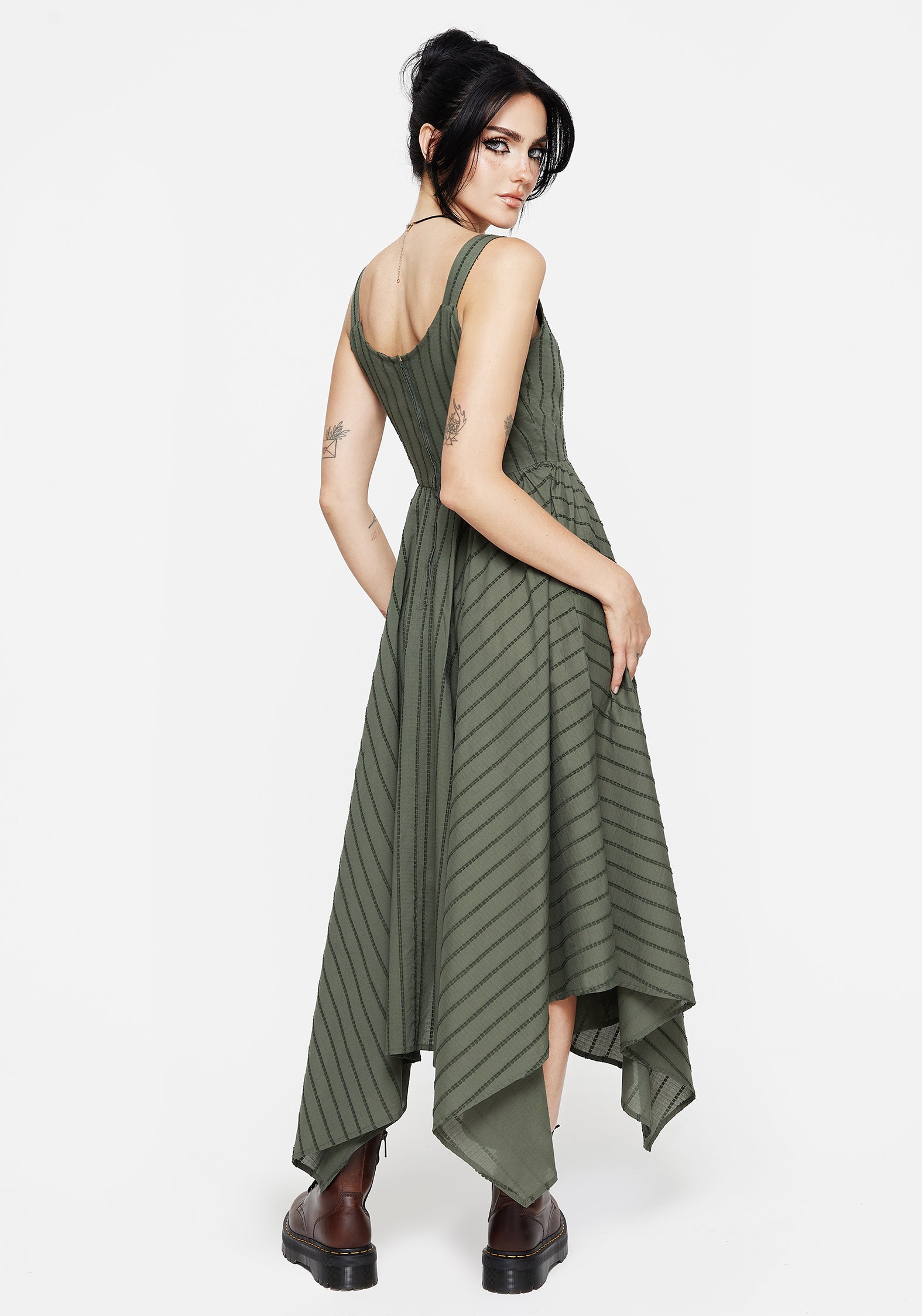 Blythe Baumwolle Taschentuch Saum Midaxi Kleid - Grün