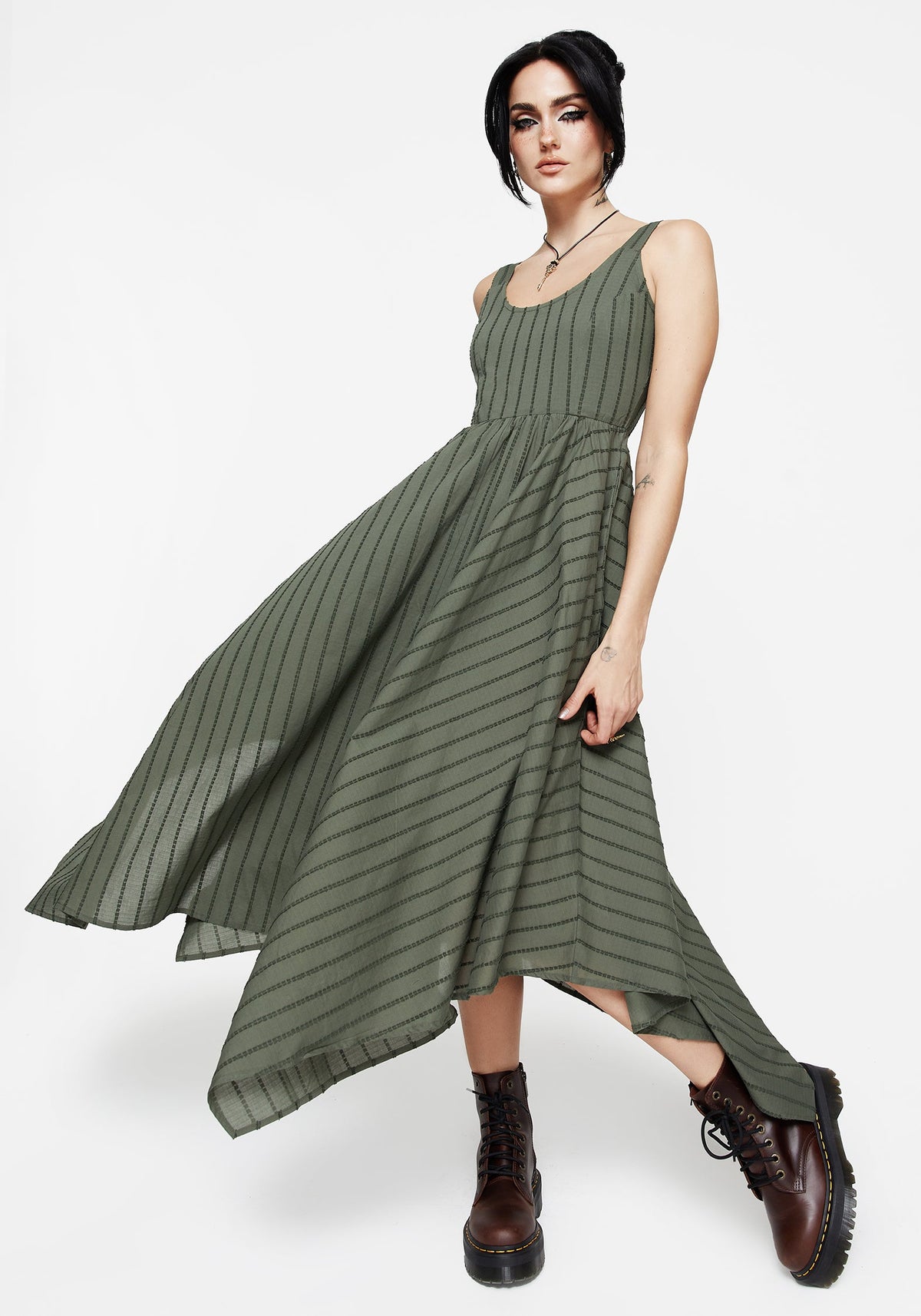 Blythe Baumwolle Taschentuch Saum Midaxi Kleid - Grün