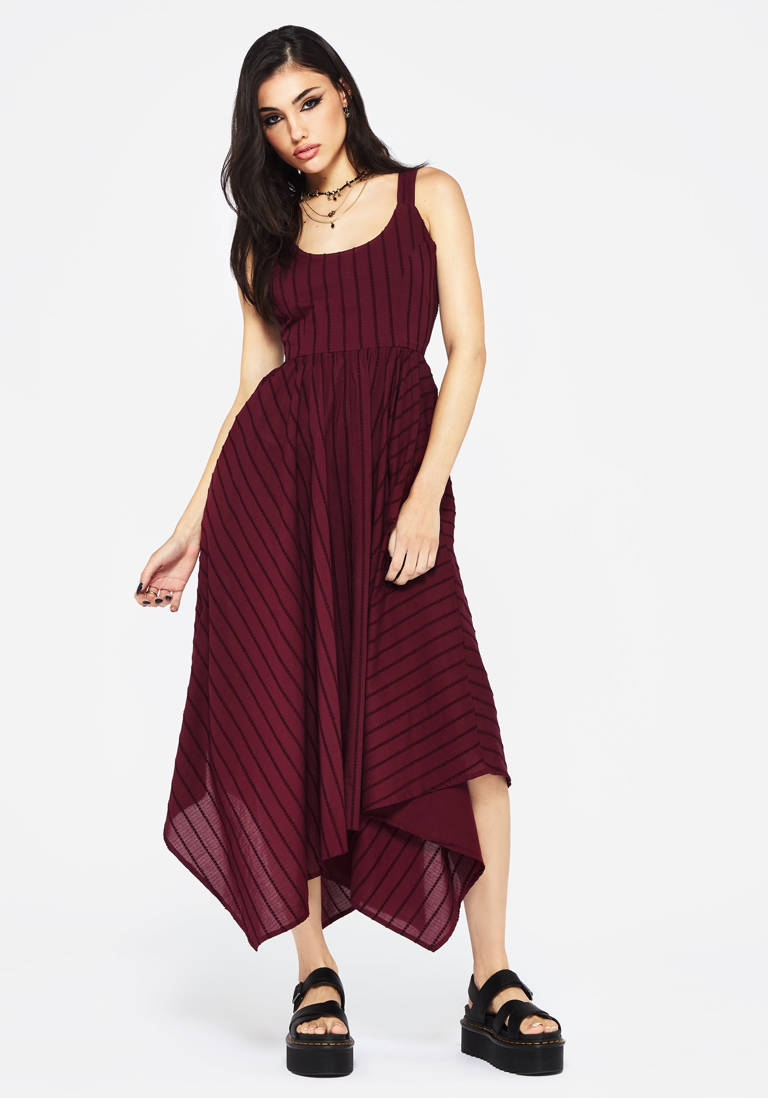 Blythe Baumwolle Taschentuch Saum Midaxi Kleid - Burgundy