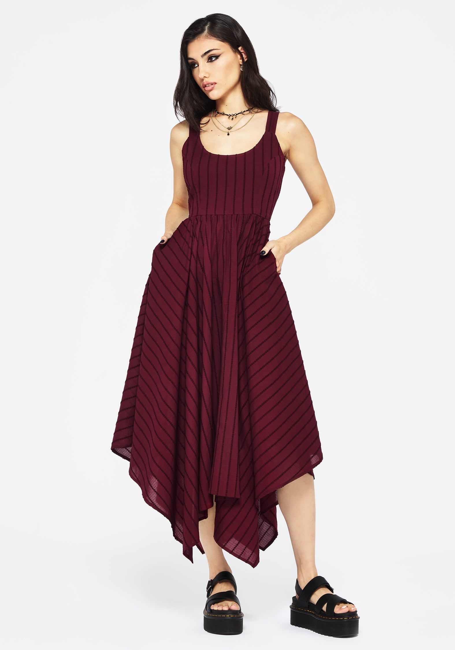 Blythe Baumwolle Taschentuch Saum Midaxi Kleid - Burgundy