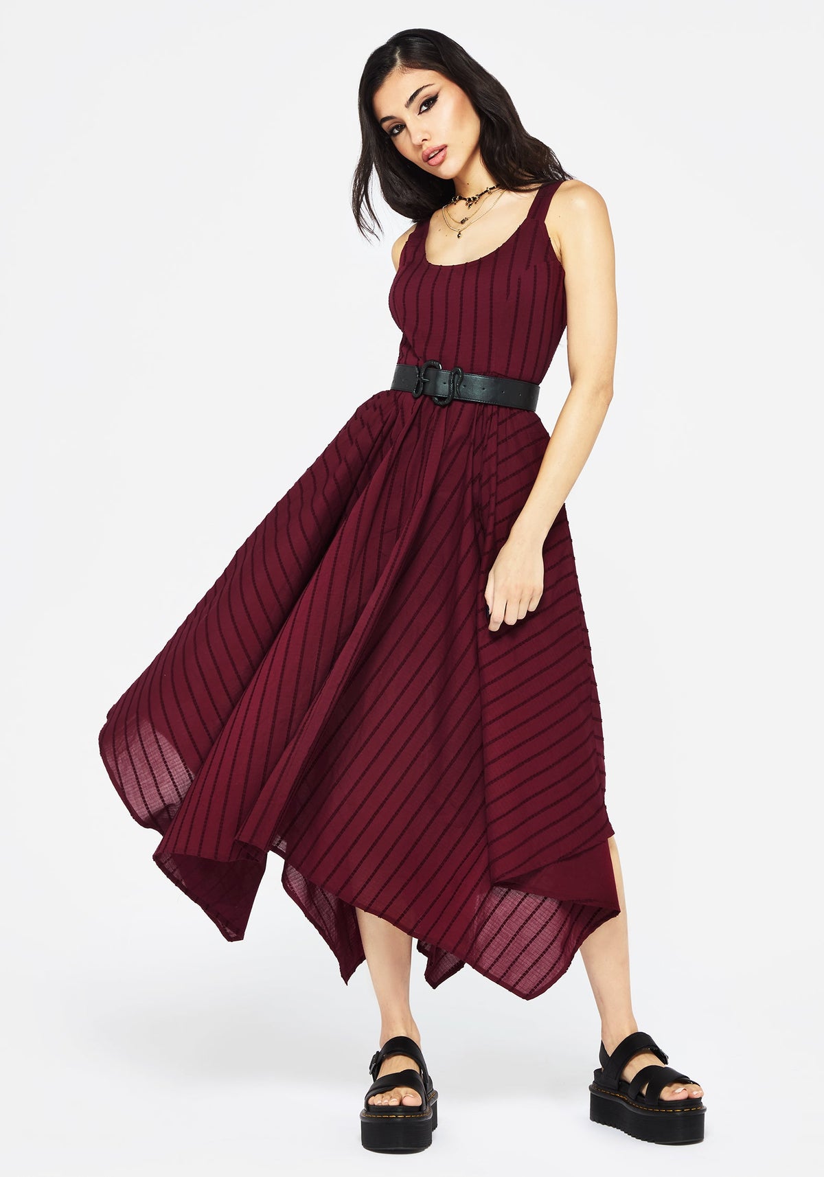 Blythe Baumwolle Taschentuch Saum Midaxi Kleid - Burgundy