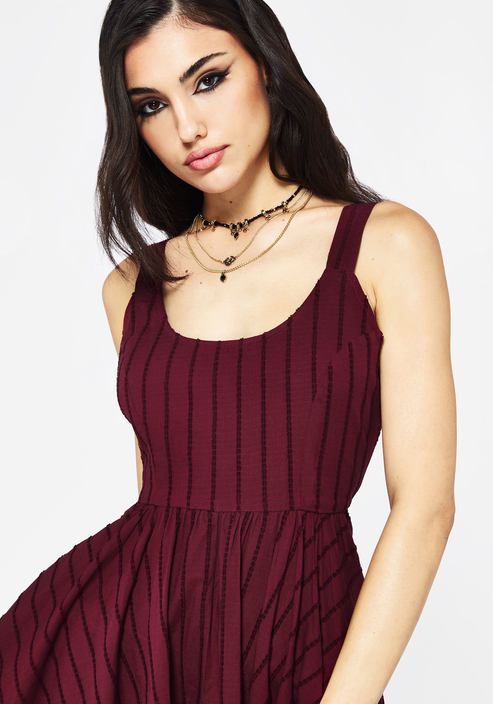 Blythe Baumwolle Taschentuch Saum Midaxi Kleid - Burgundy