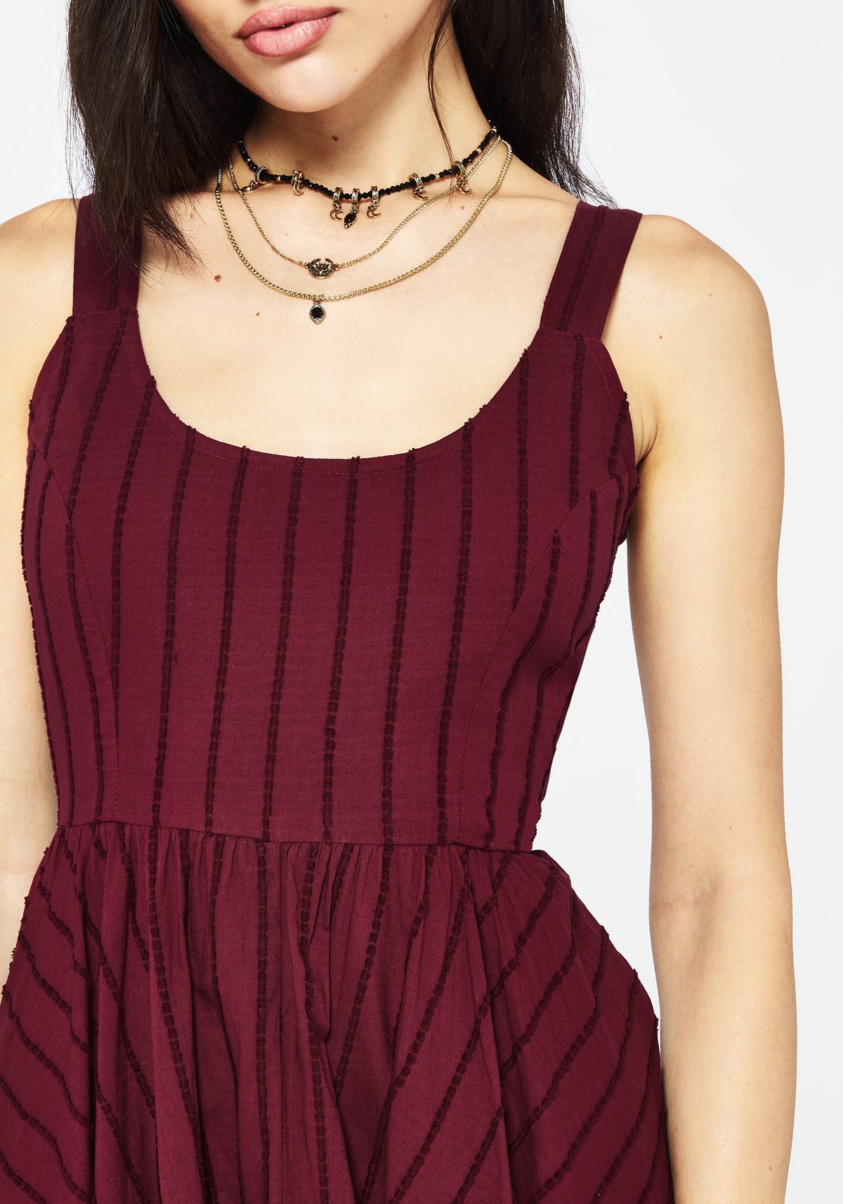 Blythe Baumwolle Taschentuch Saum Midaxi Kleid - Burgundy