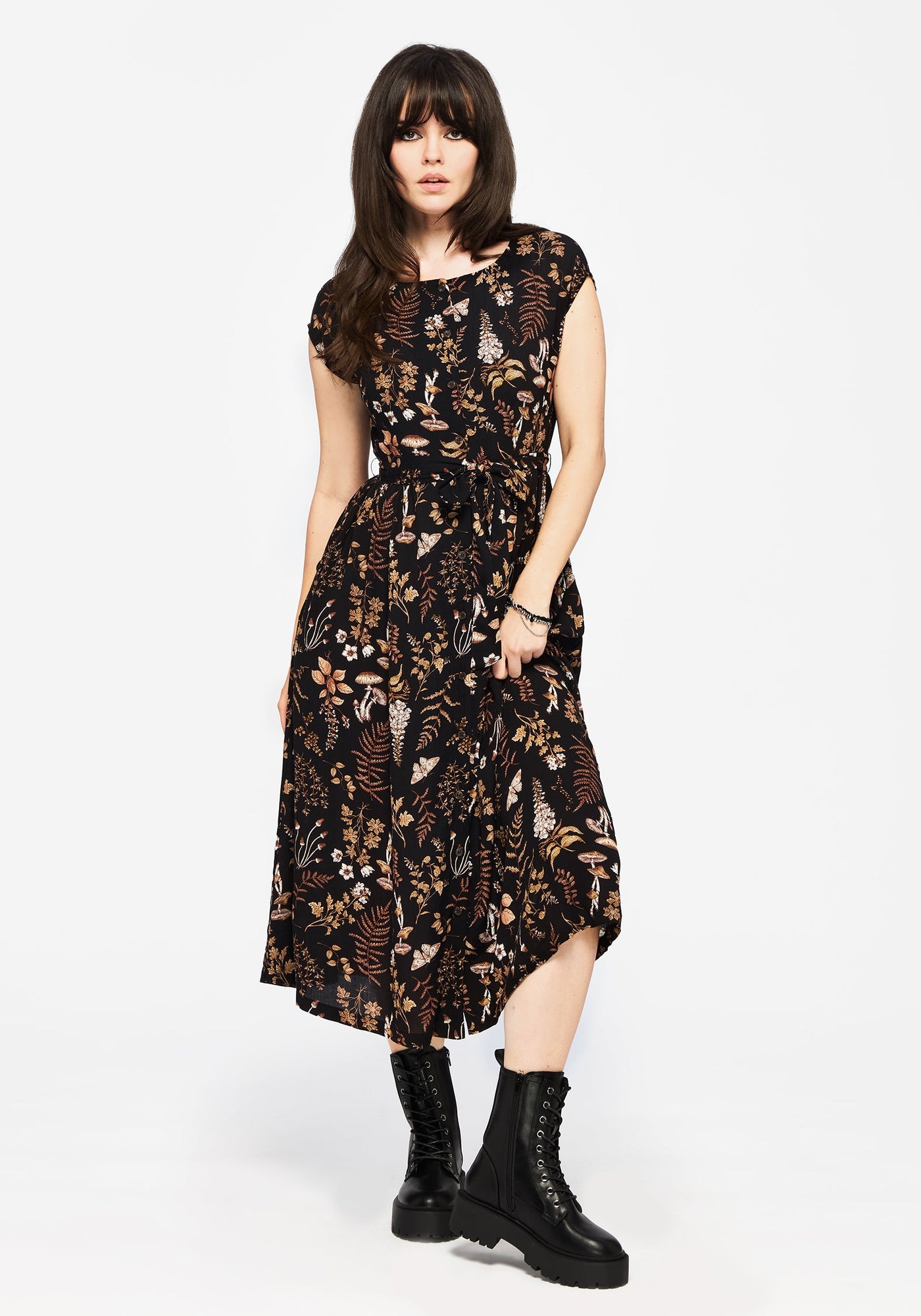 Luthien Crinkle Printed Button Up Midi Dress Luthien Crinkle Printed Button Up Midi Dress
