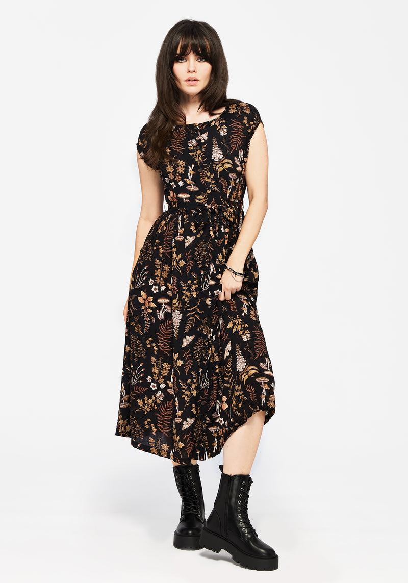 Luthien Baumwolle Bedruckt Knopf Hoch Midi Kleid