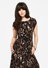 Luthien Baumwolle Bedruckt Knopf Hoch Midi Kleid