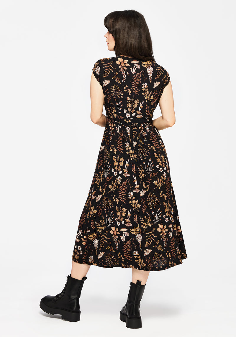 Luthien Baumwolle Bedruckt Knopf Hoch Midi Kleid
